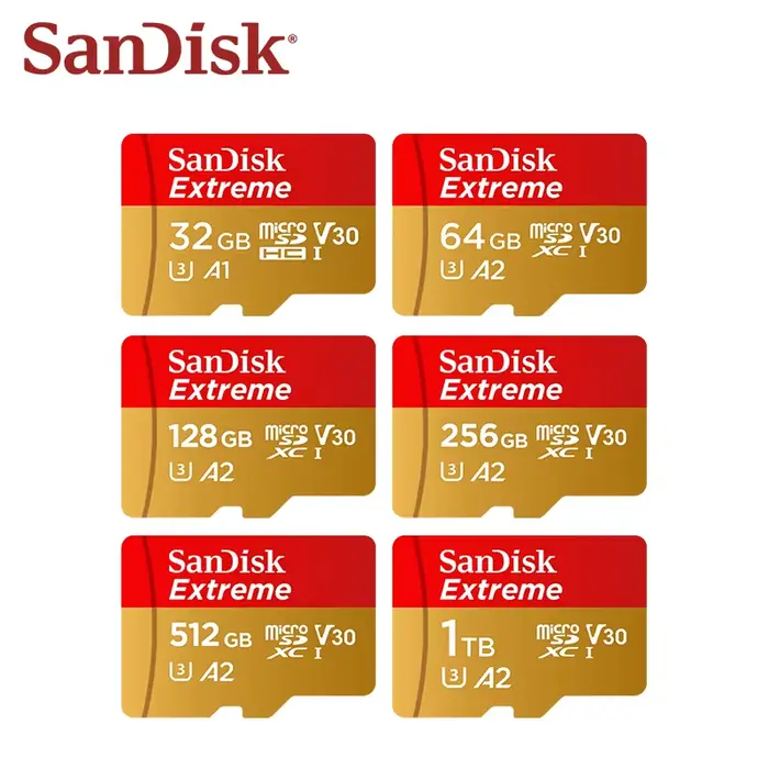 Carte mémoire SanDisk Extreme microSDXC UHS-I V30 A2 32 go 64 go 128 go 256 go 512 go 1 to carte Mic