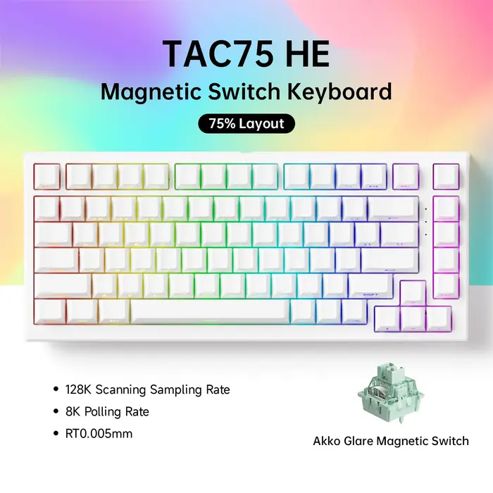 AKKO TAC75 HE clavier à interrupteur magnétique 75% claviers de jeu déclencheur rapide 0.005mm 8K RGB filaire Esports