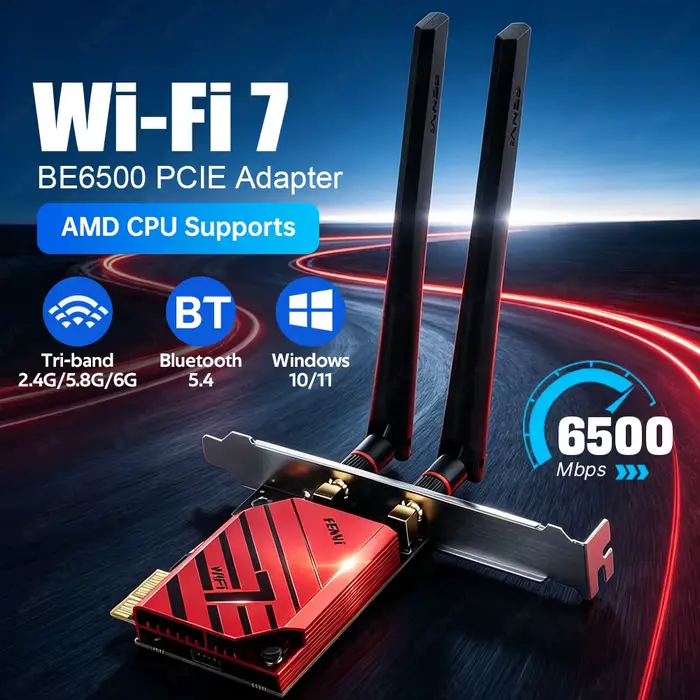 Adaptateur WiFi 7 MT7925 BE6500 PCIE BT5.4 Tri Band 2.4G/5Ghz/6Ghz 802.11BE 6500Mbps, adaptateur de 