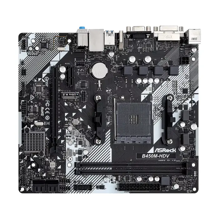 ASRock B450M-HDV R4.0 carte mère 2xDDR4 DIMM mémoire M.2 NVME SATA3 AM4