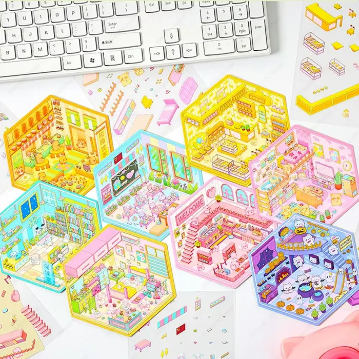 Dessin animé Animal bricolage aménagement paysager autocollant poche 3D cabine scène autocollants empilage collage Festival de noël cadeau pour enfant enfants