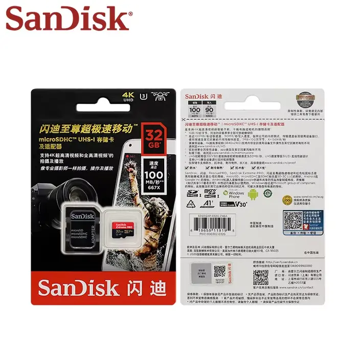 Carte mémoire SanDisk Microsd haute vitesse U3 C10 A2 V30 4K Extreme Pro carte Micro SD jusqu'à 200