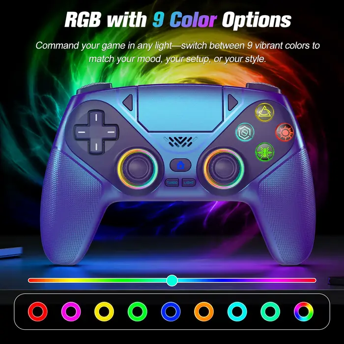 Manette de jeu RGB pour Playstation 5/PS5 Pro/Slim/PC, contrôleur sans fil PS5, double vibration, fonction Macro/Turbo, Joystick de jeu 3D