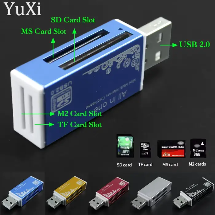 Lecteur de cartes mémoire USB 2.0, tout en 1 pour SD, TF, MS, M2, SDHC, adaptateur, prise pour ordinateur portable, ordinateur de bureau, PC, 1 pièce