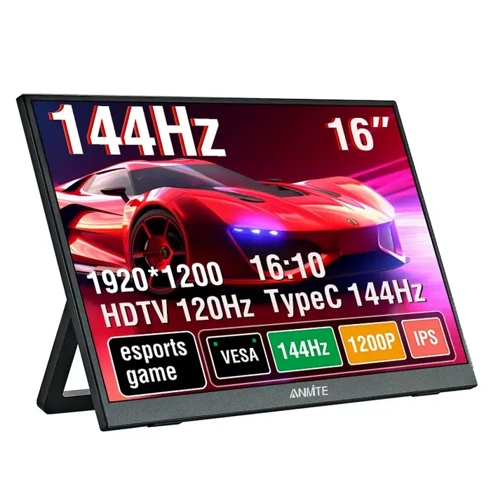 Moniteur portable 16" résolution 144 Hz/120 Hz 1920*1200, luminosité 300 Cd/m2, adapté aux ordinateu