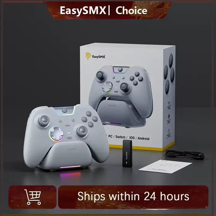 Manette de jeu sans fil EasySMX X05 Pro blanche et noire pour PC Windows