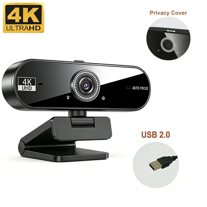 Webcam 4K pour réunions, mise au point automatique du visage, suppression avancée du bruit de fond, 