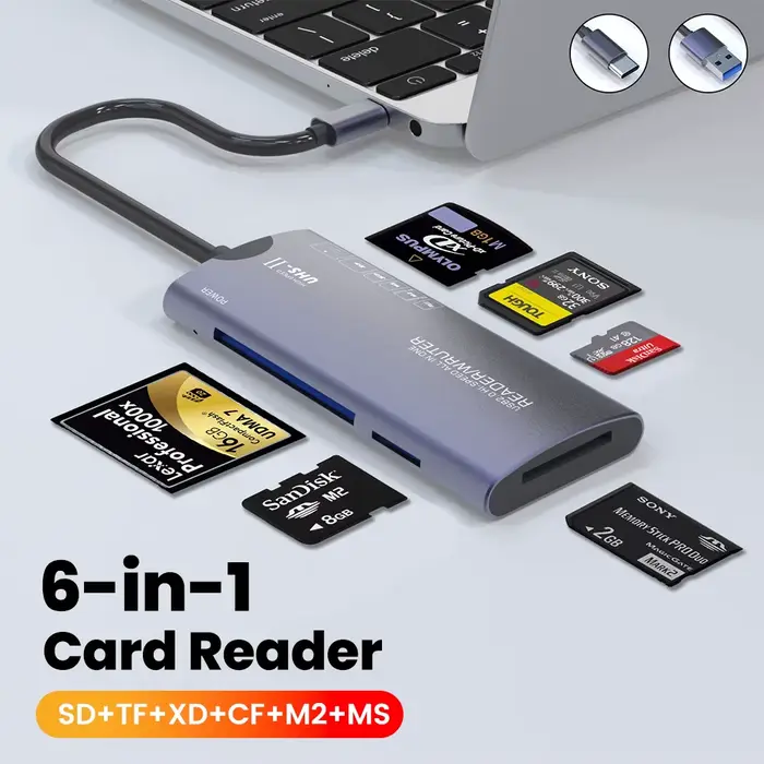 Lecteur de carte mémoire USB 6 en 1 multifonction Type C SD/TF/MS/XD/CF
