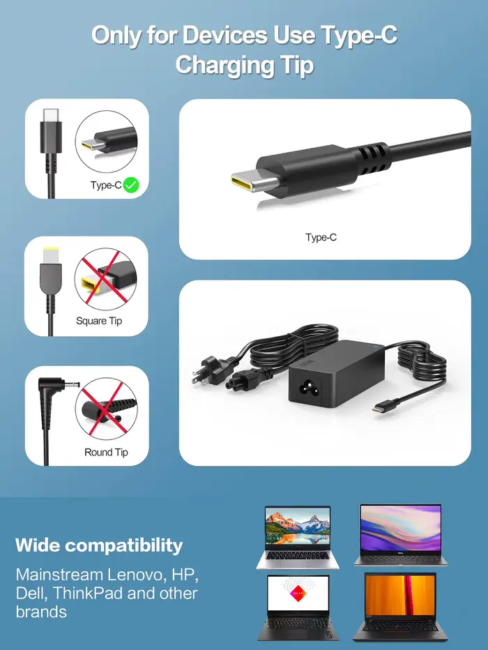 Reletech-Chargeur USB Type-C 65W pour ordinateur portable