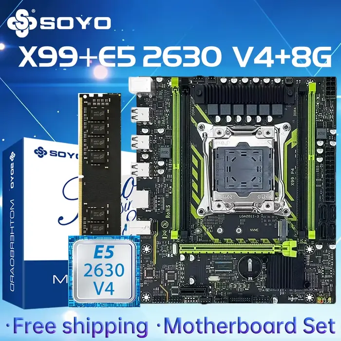 Ensemble de carte mère SOYO X99 avec processeur LGA2011-3 Xeon E5 2630 V4, DDR4 8 Go (1*8 Go) 2133 M