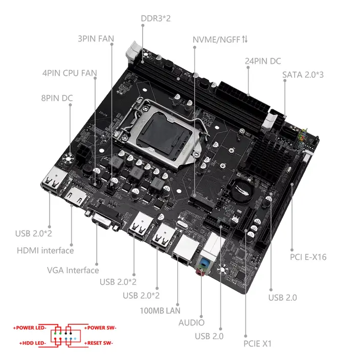 MACHINIST H61 carte mère LGA 1155 DDR3 RAM Compatible avec les CPU Intel Core 2e et 3ème génération prend en charge M.2 NVME SDD