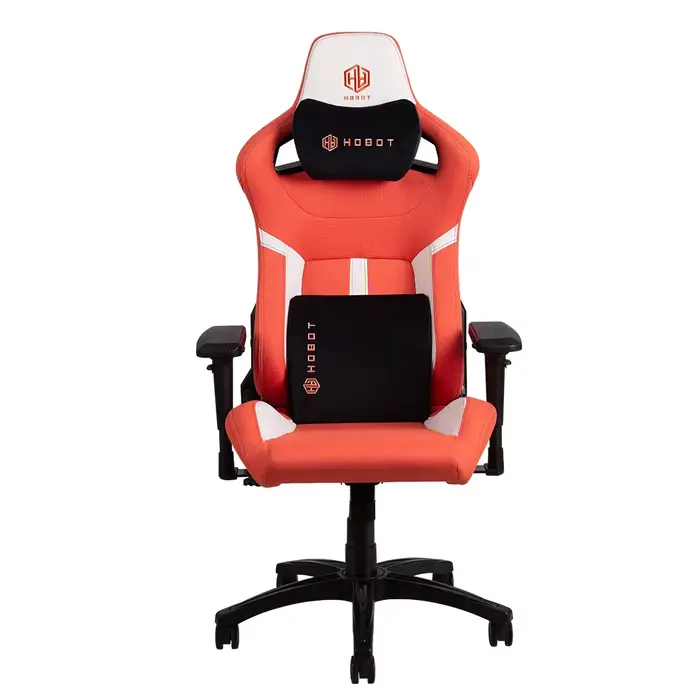 Chaise de bureau et gaming ergonomique 4D pivotante à dossier haut en similicuir PU orange, avec app