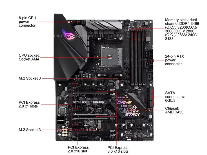 ASUS B450-F GAMING carte mère Socket AM4 DDR4 pour AMD B450M B450