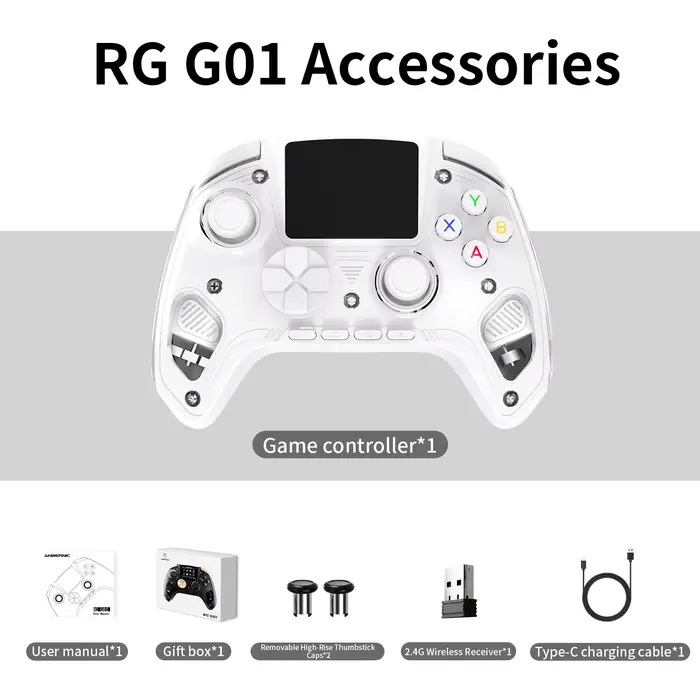 Manette de jeu sans fil Anbernic RG G01 avec écran IPS 2.5D et joystick Hall pour PC, Steam, Linux, 