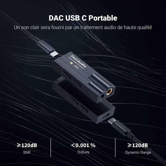Fosi Audio DS1 DSD512 HiFi USB DAC Dongle amplificateur de casque Mini décodeur