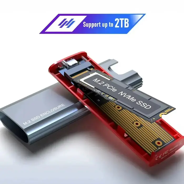 Boîtier SSD M2 M.2 NVMe SATA, adaptateur de boîtier SSD 10Gbps USB 3.2 Gen2 USB C, boîtier externe prend en charge les touches M, B et B & M