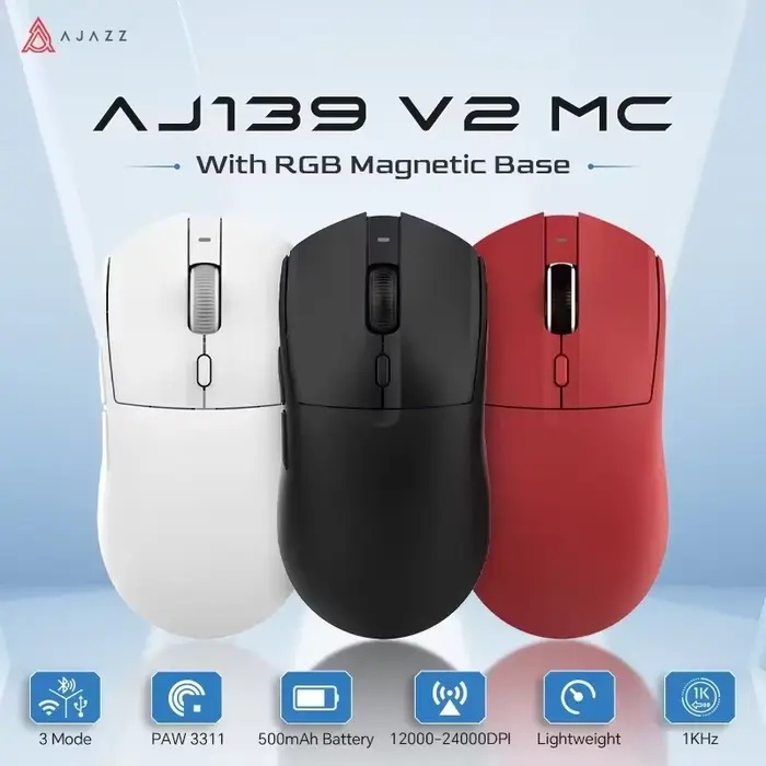 AJAZZ AJ139 V2 MC/AJ139 PRO souris de jeu sans fil PAW3311/PAW3395 capteur 12000DPI/26000DPI 500mAh