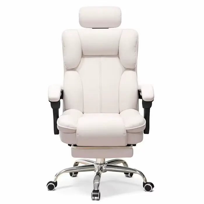 Chaise de bureau ergonomique de luxe à dossier haut en cuir PU avec appui-tête