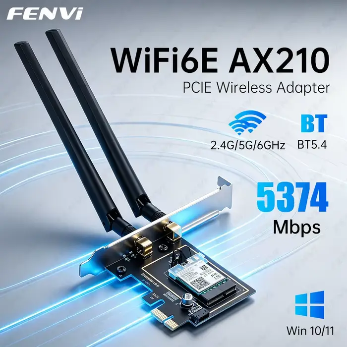 Adaptateur WiFi 6E AX210 PCI-E BT 5.3 5374Mbps Tri-band 2.4G/5G/6Ghz 802.11AX, carte réseau sans fil