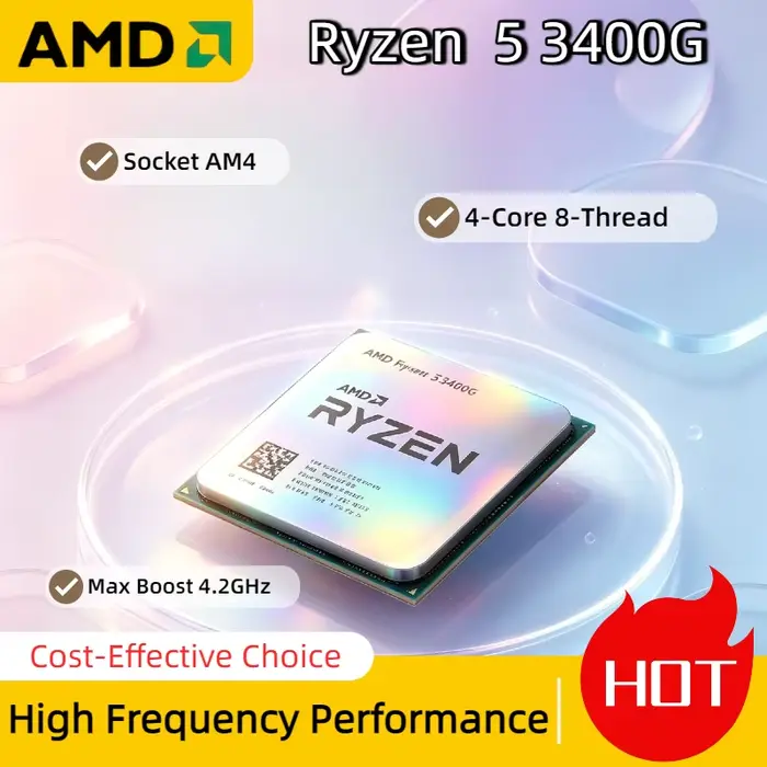 Processeur AMD Ryzen 5 3400G 4 cœurs 8 threads APU 3,7 GHz jusqu'à 4,2 GHz 65 W Vega 11 IGPU AM4 pou