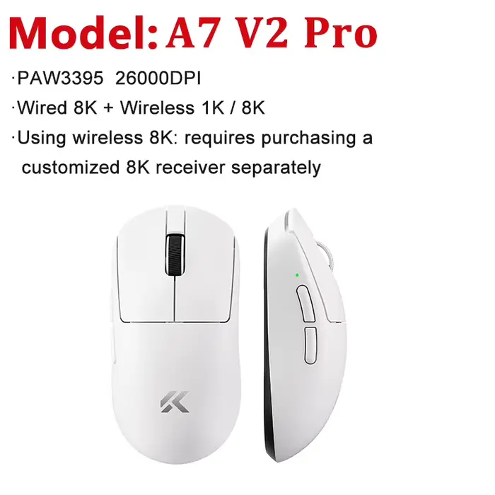 MCHOSE A7 V2 Pro/A7 V2 souris de jeu Ultra 3 modes Bluetooth sans fil e-sports souris légère PAW3395