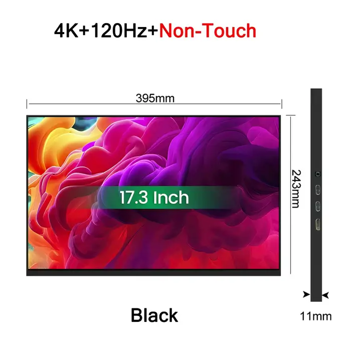 Moniteur Portable 17.3 pouces 4K 120Hz 3840x2160P 100% DCI-P3 500Nit HDR FreeSync 1MS IPS, écran de 