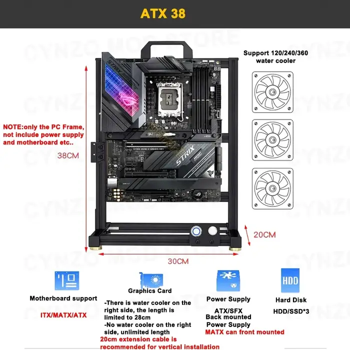 Modding-Boîtier PC ouvert EATX pour gamers