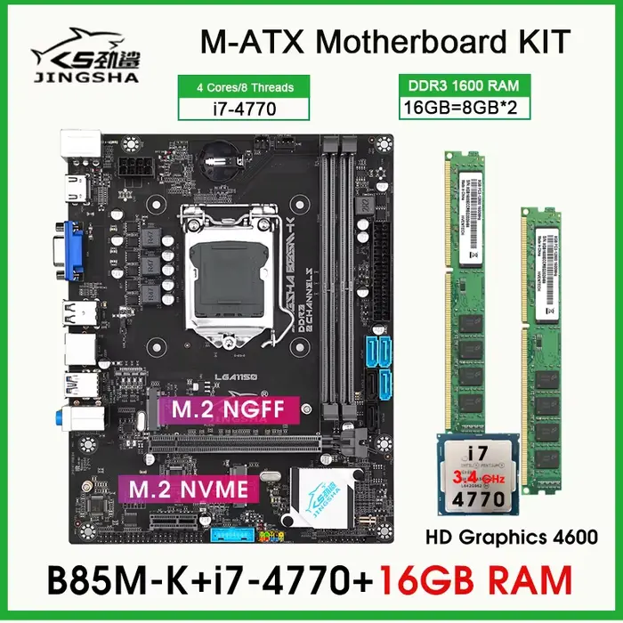 Kit de carte mère B85 M-ATX, processeur et mémoire, Core I7 4770 CPU, 16 Go de RAM DDR3, carte mère