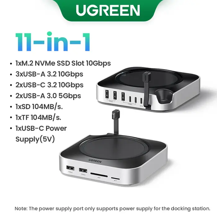 UGREEN USB HUB Station d'accueil pour Mac Mini M4 M4 Pro M.2 NVMe SSD 8 to Max 10Gbps Ports USB-A & C SD & TF 170 mo/s USB Splitter Dock
