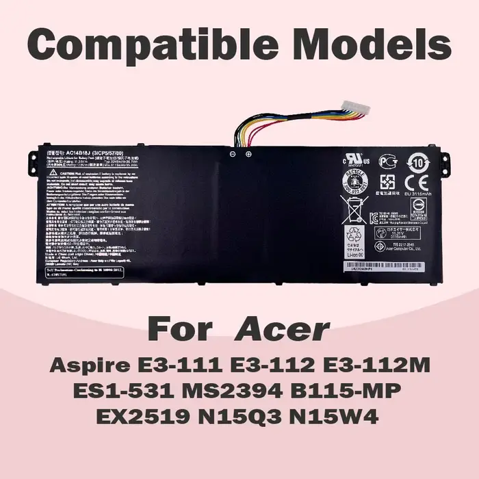 Batterie d'ordinateur portable AC14B18J AC14B13J pour Acer Aspire V3-112 V3-111P V3-111 ES1-711 E5-7