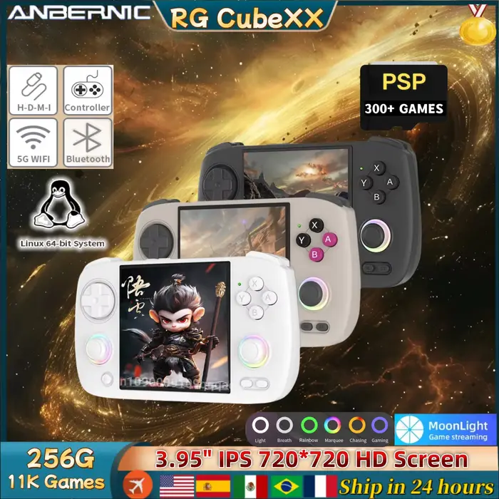 ANBERNIC RG CubeXX Console de jeu portable 3.95 "IPS HD écran Linux WIFI Bluetooth 256G PSP RG Cube 