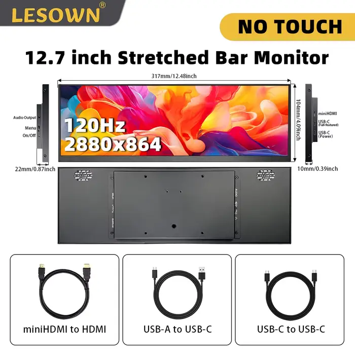 LESOWN barre étirée ultra large 12.7 pouces 2.5K moniteur tactile 120Hz 100% sRGB haute luminosité P
