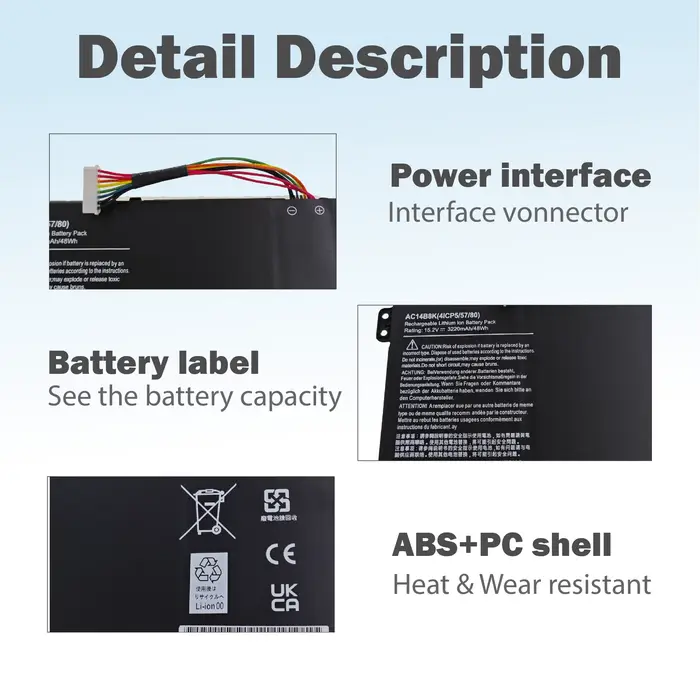 Batterie d'ordinateur portable AC14B8K AC14B3K pour Acer Aspire R5-571T R5-571TG S14 CB3-511 Swift 3 3S F314-51 E5-77 SF314-51 R 11 R3-131T S14