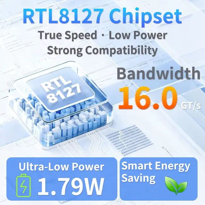 Carte réseau Ethernet 10G 1 port PCIe 4.0 X1 Realtek8127(PXE) vitesses
