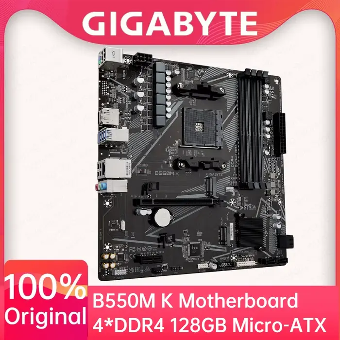 Carte mère GIGABYTE B550M K compatible avec les processeurs AMD AM4 Ryzen 5000, DDR4, Micro-ATX, dou