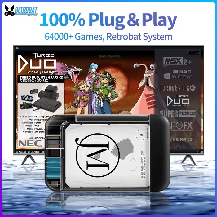 RETROBAT Consoles de disque dur de jeu portables 500G 70 + émulateurs 64000 + jeux rétro pour