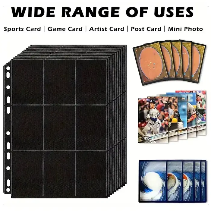 Lot de 10 pochettes noires à 9 compartiments pour classeur de cartes A4
