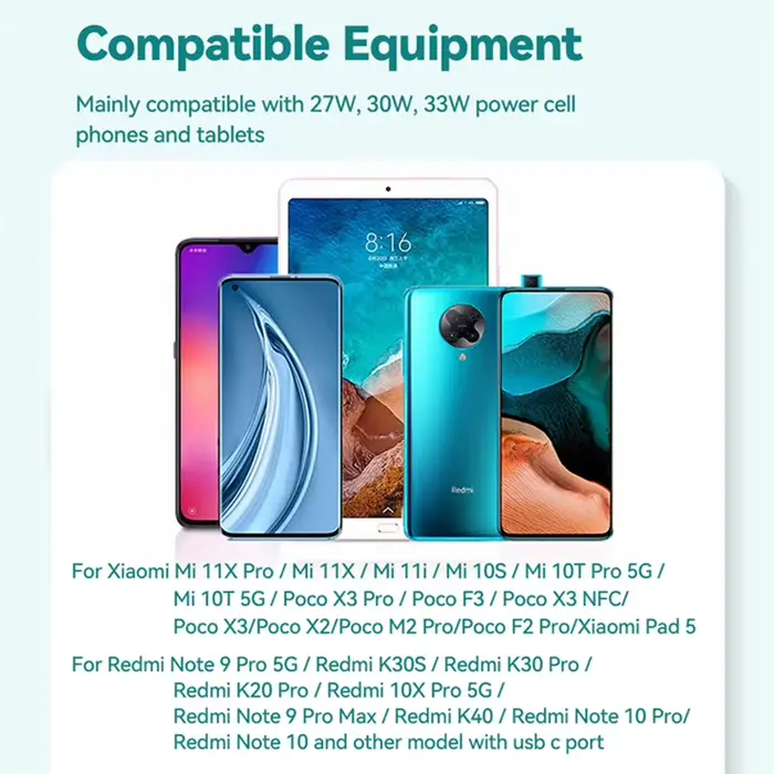 Pour Xiaomi 67W chargeur rapide prise britannique adaptateur de Charge Turbo 6A câble Usb Type C pou