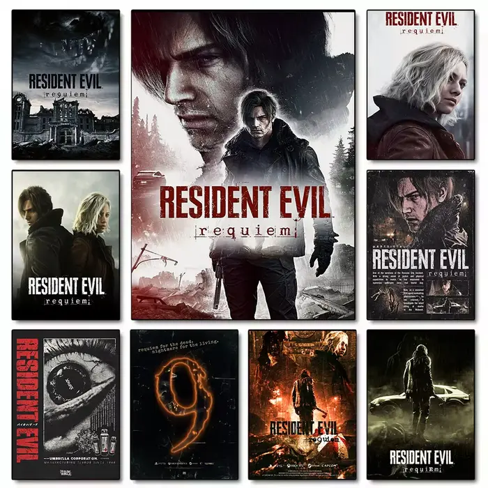Poster esthétique de jeu vidéo d'horreur Resident-Evil 9 Requiem