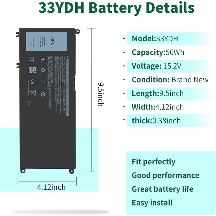 56WH 33YDH Batterie pour ordinateur portable Dell Inspiron 17 7000 7778 7779 7786 7773 15 7577 G3 3579 3779 G5 5587 G7 7588 Latitude 13 3380 14 3490 15 3590 3580 PVHT1 P30E  81PF3 081PF3