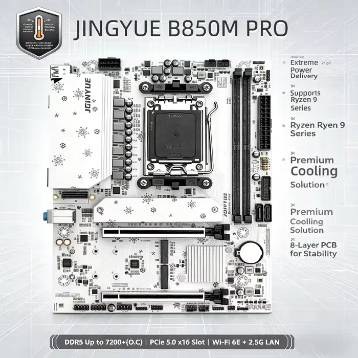 Jingyue B850M PRO carte mère DDR5 mémoire AM5 Ryzen ordinateur de bureau R7 9700X/9600X/7800X3D/7500F AMD B850/Socket AM5