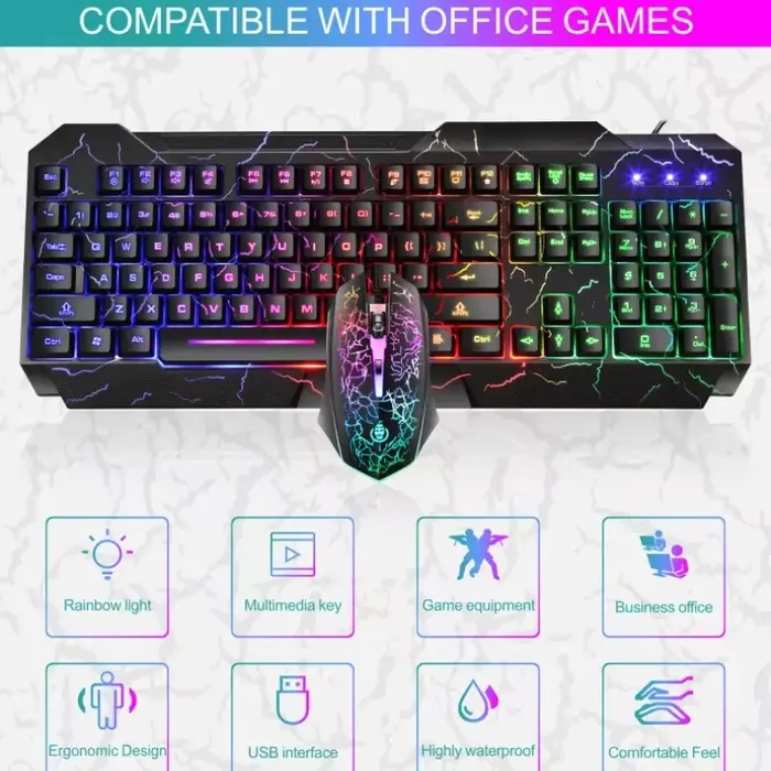 Ordinateur de bureau filaire clavier de jeu souris sensation mécanique lumière LED rétro-éclairé