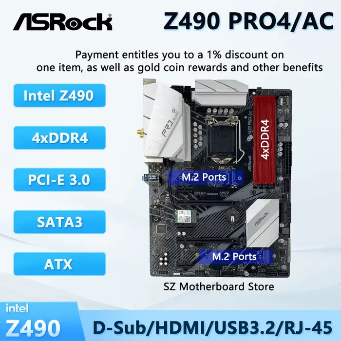 ASROCK Z490 PRO4/AC LGA 1200 carte mère Z490 placa mãe CPU Support i9-10900K i7-10700K i5-11400F i5-