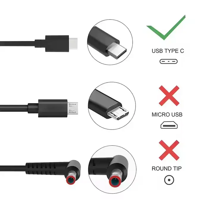 Chargeur USB C pour ordinateur portable 65W 20V 3.25A pour DELL Lenovo ThinkPad Hp Chromebook Yoga Huawei Xiaomi ASUS