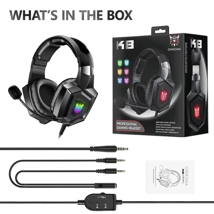 ONIKUMA K8 casque de jeu avec micro HD Flexible lumière rvb son Surround sur-oreille