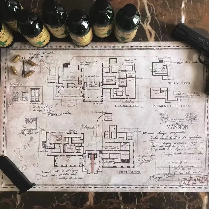 Jeu Residents Evils Inspiré 2 Remake Raccoon City Département de Police Carte de Manoir Le Plan de M
