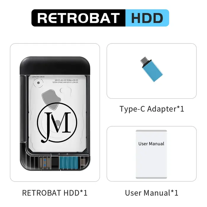 RETROBAT Consoles de disque dur de jeu portables 500G 70 + émulateurs 64000 + jeux rétro pour