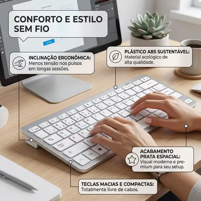 Clavier Bluetooth portugais (Brésil) sans fil, portable, ultra fin, silencieux, pour Mac, iPad, iPhone, iOS, Android, Windows, Smart