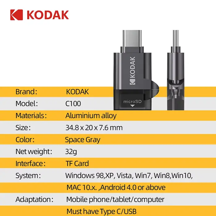 Lecteur de carte Micro SD Kodak type-c